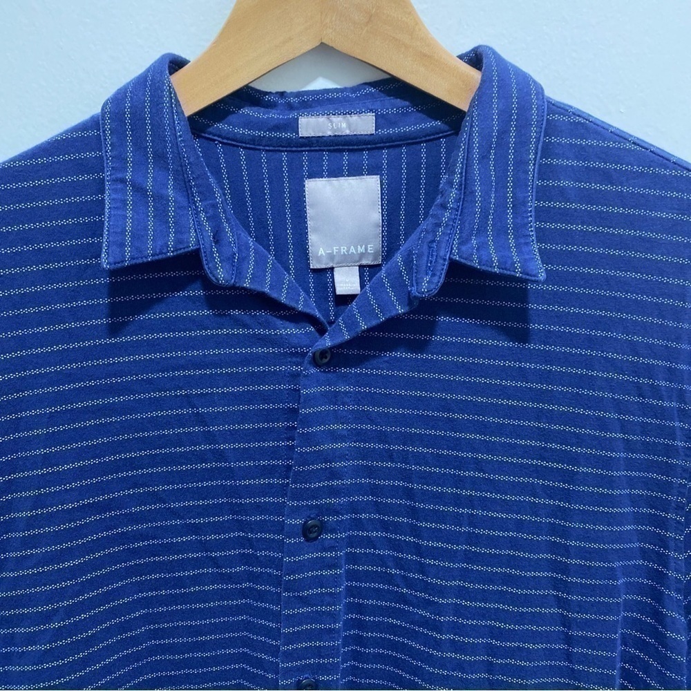 A-frame Mens Shirt L Blue Stripe Button Up Casual Soft 🌟 - Picture 3 of 6